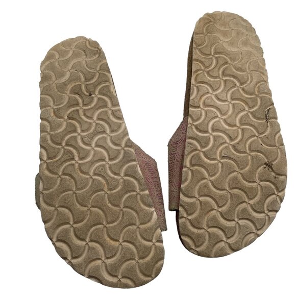 Birkenstock Madrid Gold Big Buckle Sandals 5 36 Pink Print Single Strap Slide - Picture 12 of 12